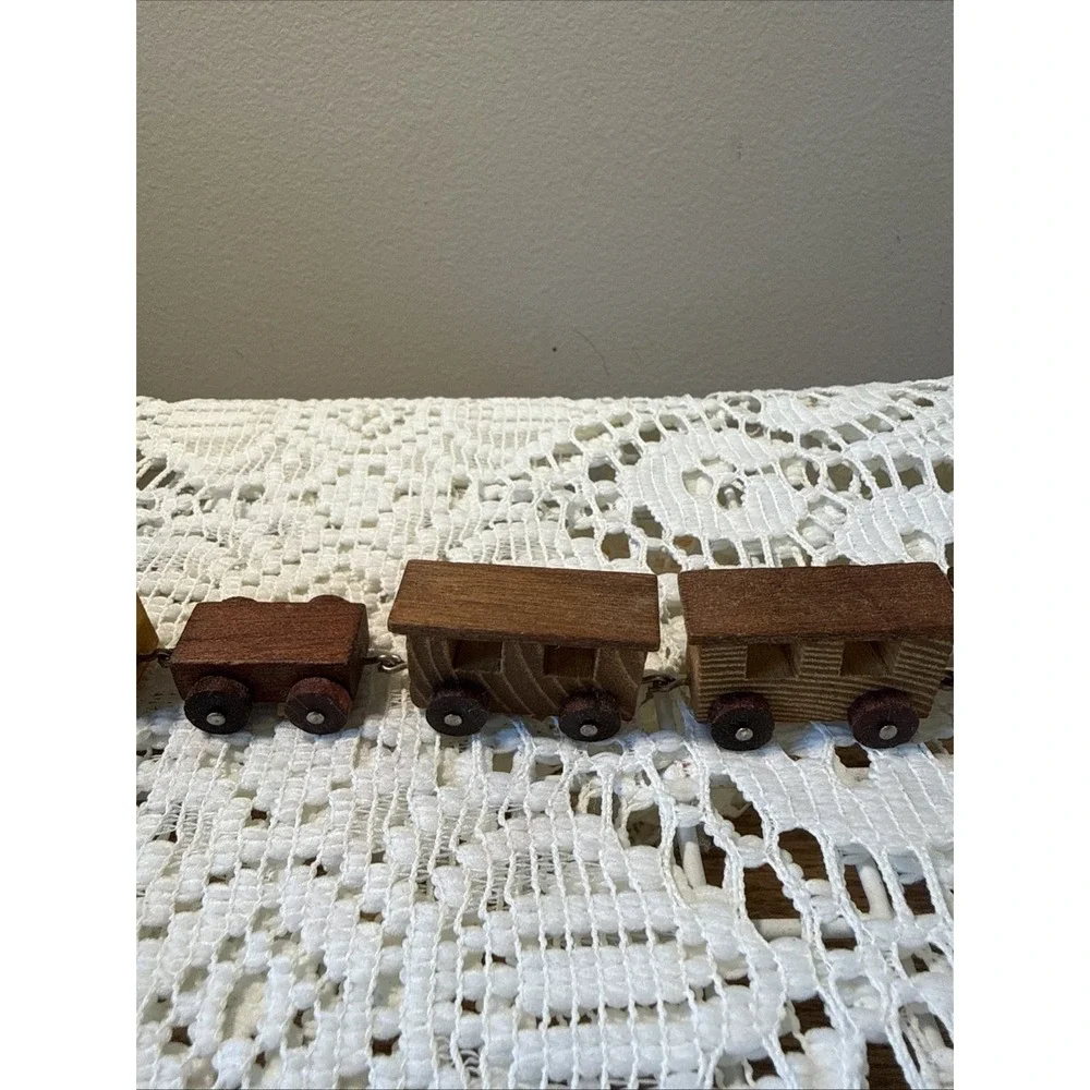 Vintage Loquai Small Wooden Toy Train Set - 5 Piece - West Germany - Dark